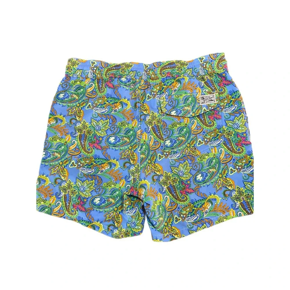 Polo Ralph Lauren‎ Men's Swim Trunks Blue Green Paisley Drawstring Lined - Small